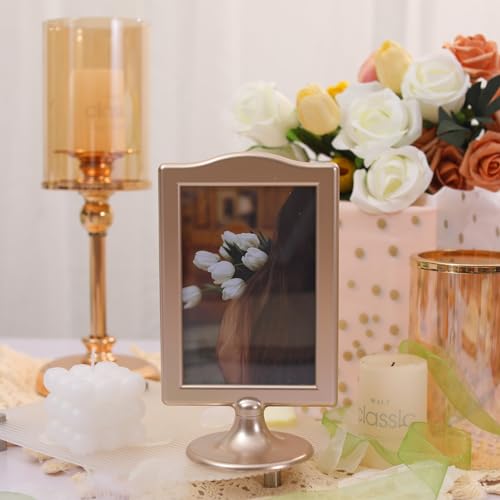 Meonua Double Sided Standing Picture Frames 4 x 6 Inch Pedestal Photo Frame Plastic Self Standing Frame Holds 2 Pictures Tabletop Frame for Wedding Table Bridal (10 Pack,Champagne Gold) - color: gold