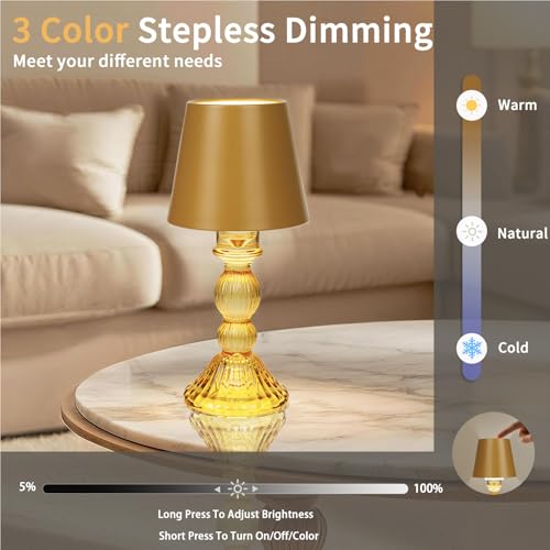 MJ PREMIER Small Rechargeable Lamp, Wireless Lamp, Battery Operated Lamps - color: Yellow