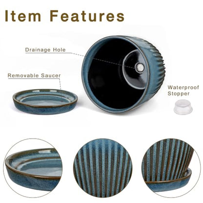 Oairse Ceramic Pots for Indoor Plants 4.9 +5.7 inch Pots for Plants - color: Slate Blue - 4.9" & 5.7" Set