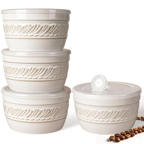 Artena Meal Prep Containers 22 OZ, 4 Pack Snack Containers, Reusable Food Storage Containers With Lids For Soup Yogurt Oatmeal Lunch Breakfast, Ceramic Cereal Bowls (White, Willow Leaf) - size: 5.15 inch (Willow Leaf, White)