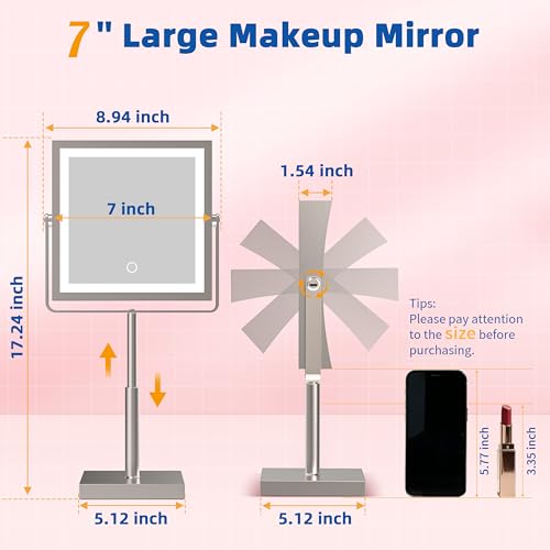 Ruacq Makeup Mirror with Lights 1X/7X Height Adjustable Brushed Nickel - color: Brushed Nickel - 7x