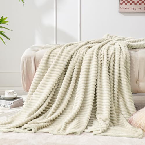 BEDELITE Ribbed Jacquard Beige Fleece Throw Blanket for Couch, 50x70 Inch - color: Beige, size: Throw XL(50"x70")