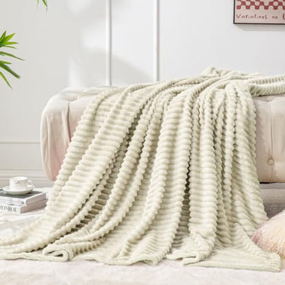 BEDELITE Ribbed Jacquard Beige Fleece Throw Blanket for Couch, 50x70 Inch - color: Beige, size: Throw XL(50"x70")