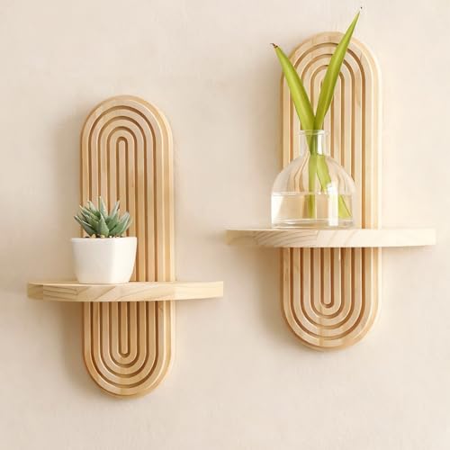 Artilady Boho Shelf Wall Decor, Solid Wood Floating Shelves Srorage Display - color: Beige a