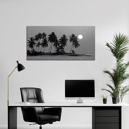 Black and White Wall Art Coastal Landscape Ocean Tree Artwork 20"x40" - size: 20"L x 40"W