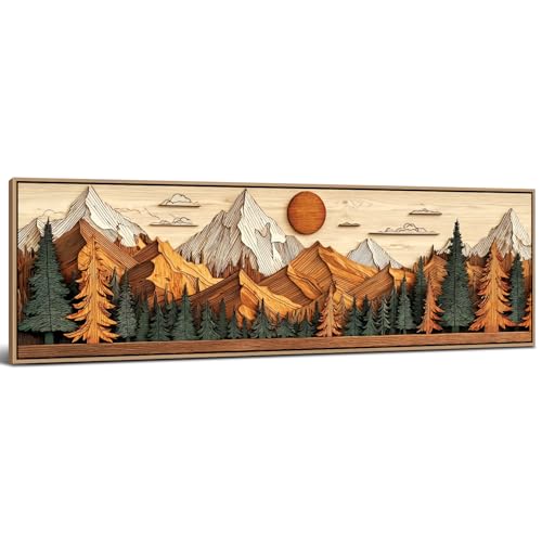 Abstract Mountain Landscape Framed Wall Art Neutral Wall Decor Boho Farmhouse Picture for Living Room Home Decor Sunset Nature Forest Canvas Painting Woodland Poster Artwork Decorations 14x48” - color: Mount