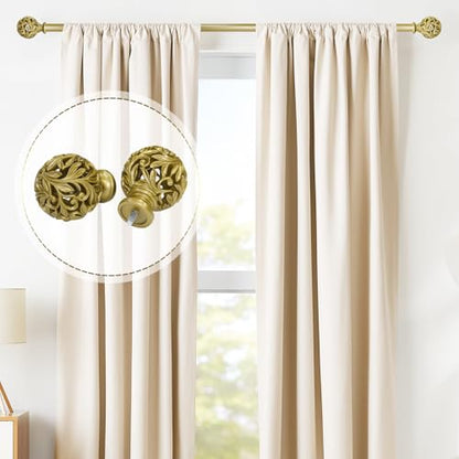 Ycolnaefllr Carved Leaf Curtain Rod,Gold, Adjustable 36-88" - color: Warm Gold, size: 36-88"