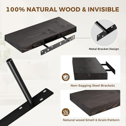 Solid Wood Floating Shelves, 17 Inch Wall Shelves, Set of 2, Black - color: Black, size: 17x8x1.6