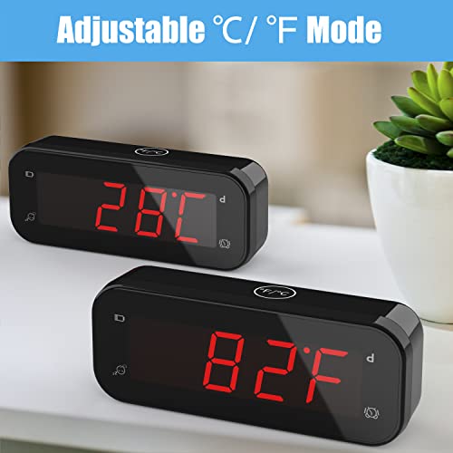 KWANWA 2-in-1 LED Digital Alarm Clock with Indoor Thermometer - size: Red Digital Display