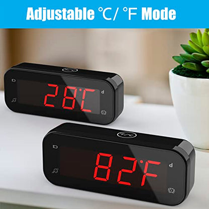 KWANWA 2-in-1 LED Digital Alarm Clock with Indoor Thermometer - size: Red Digital Display