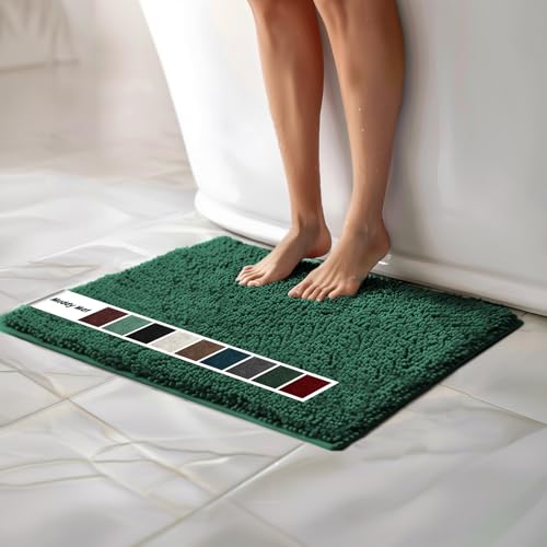 Muddy Mat® | Chenille Bathroom Rugs Quick Dry Microfiber Mats Non Slip Washable, Extra Thick, Soft and Highly Absorbent Bath Mats for Bathroom, Kitchen, and Shower Floor - Dark Green 19"x30" - color: Dark Green, size: 19" x 30"