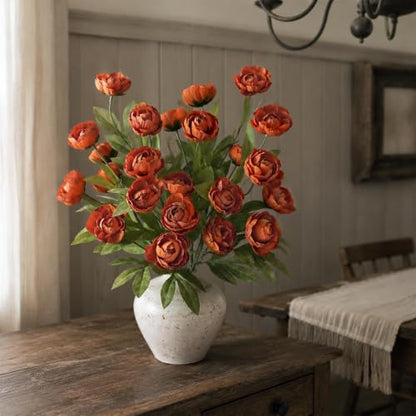 6 Pcs 27" Faux Silk Peony Artificial Fall Flowers Stems for Vase (Orange) - color: Orange