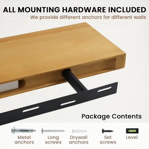 Solid Wood Floating Shelves for Wall 24 inch,Natural Wooden Shelf Set of 2 - color: Natural, size: 24inches-2P