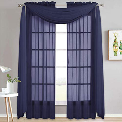 NICETOWN Dark Blue Sheer Window Scarves, Elegant Voile Sheer Window Dressings Sheer Curtains Multifunction for Kids Room/Party, 2 Panels, W60 x L216 - color: Dark Blue