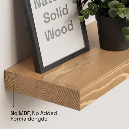 Natural Wood Floating Shelves for Wall 36 Inches Long, Oak Wooden Shelf - color: Gold Oak, size: 36 Inch