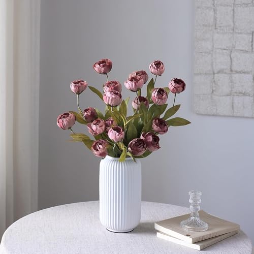 6 Pcs 27" Faux Silk Peony Artificial Flowers Stems for Vase (Warm Pink) - color: Warm Pink