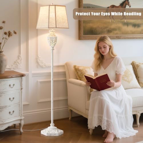 Luvkczc Rustic Floor Lamp - Resin Carved Base with Hollow Night Light - color: Cream