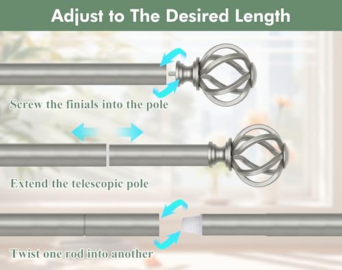 USFOOK Curtain Rods for Windows 48 to 84, Antique Silver Drapery Rod - color: Antique Silver, size: 48-84"