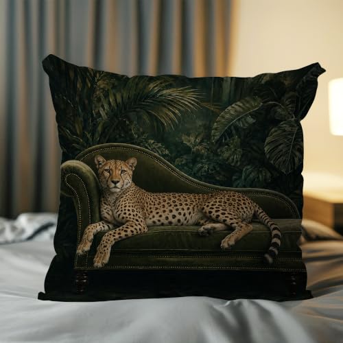 Leopard on Green Velvet Sofa Pillow Cover Tropical Jungle Decor 18x18 - color: Green Velvet Leopard