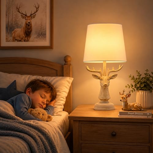 Cabin Lodge Deer Table Lamp.Woodland Animal Lamp for Bedroom or Nursery - color: Deer-Novelty Brown White