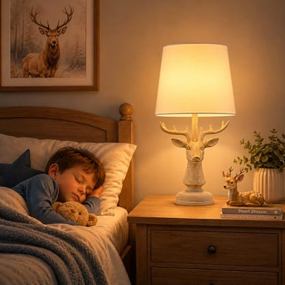 Cabin Lodge Deer Table Lamp.Woodland Animal Lamp for Bedroom or Nursery - color: Deer-Novelty Brown White