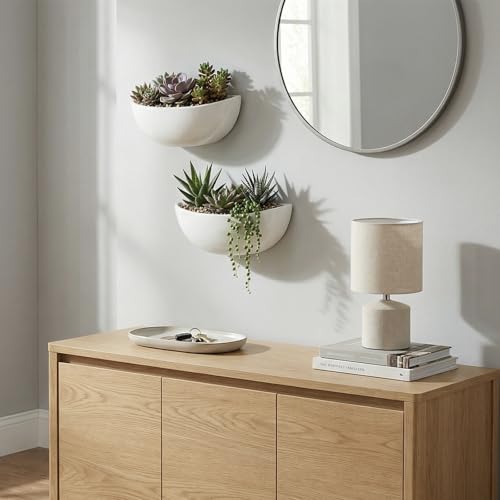 MyGift White Ceramic Wall Planters Half Bowl Hanging Vase Set of 2 - color: White