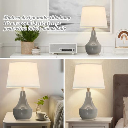 GyroVu 18" Table Lamp Set of 2, Ceramic Table Lamp Classic Beside Lamps Nightstand Lamp Modern Lamp for Living Room, Bedroom & Office Rocker Switch Grey-LED Bulbs Included - color: 18.63" Grey
