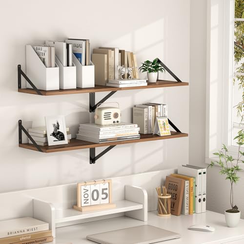 Heimlove 20W x 12D Deep Floating Shelves Set of 2 Walnut - color: Walnut With Black Metal Bracket, size: 20Wx12Dx5.8H