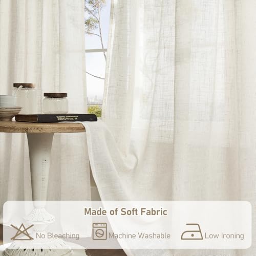 LAMIT 63 Inch Semi Sheer Linen Curtains for Bedroom Living Room, 2 Panels - color: Natural, size: 34"W x 63"L (Pack of 2)