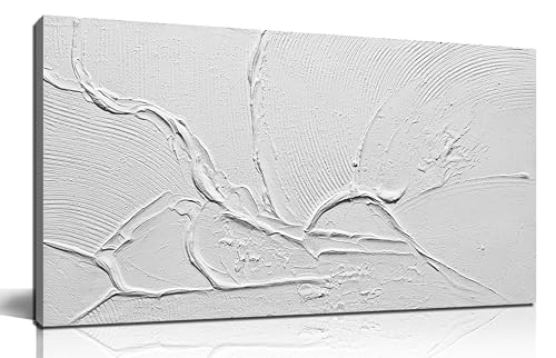 THRLVEART Abstract Canvas Wall Art For Kitchen Minimalist Hand Painted Wall Art For Bedroom White Wall Decor For Living Room Size 20 x 40 Inch - color: White, size: 40"L x 20"W
