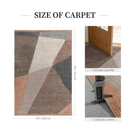 YIHOUSE Mid Century Modern Rug, Washable Non-Slip Low Pile, Brown, 6x9 ft - color: Brown, size: 6' x 9' (Rectangular)