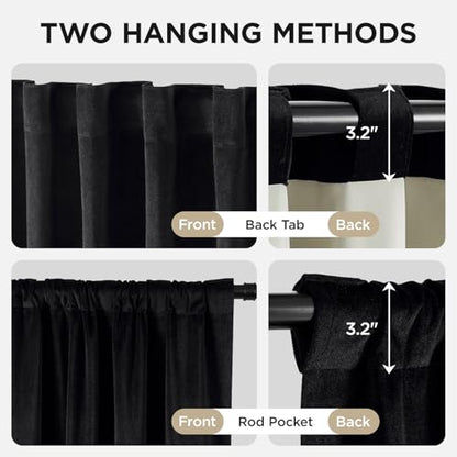 Joydeco 100% Blackout Curtains Velvet Black Out Curtain 90 Inch Drapes - color: Black, size: 52"W x 90"L (Pack of 2)