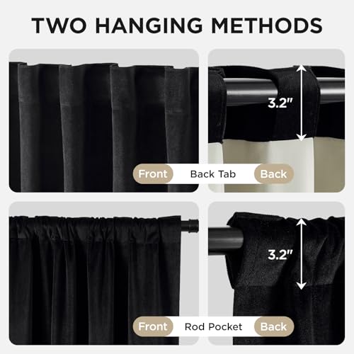 Joydeco 100% Blackout Curtains Velvet Black Out Curtain 120 Inch Drapes - color: Black, size: 52"W x 120"L (Pack of 2)