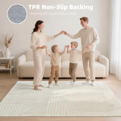 5x7 Solid Beige Area Rugs for Living Room, Geometric Washable Rug - color: Light Beige, size: 5' x 7' (Rectangular)