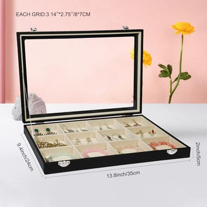 Stratalife 12 Grid Bracelet Jewelry Box, Bangle Holder Organizer with Lid - color: Beige-Black, size: 12 Grid