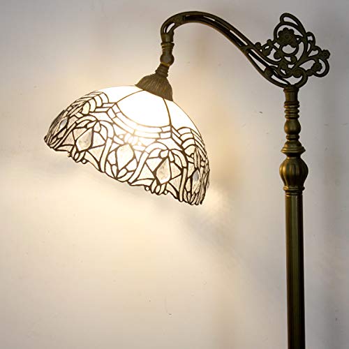 WERFACTORY Tiffany Floor Lamp White Crystal Bent Stained Glass Arched Lamp
