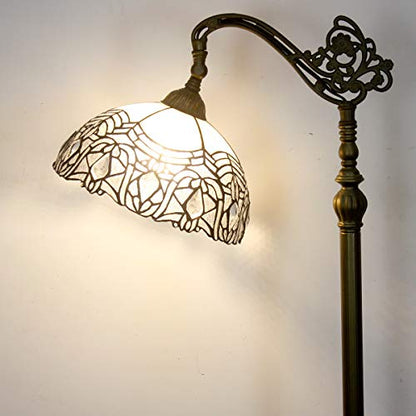 WERFACTORY Tiffany Floor Lamp White Crystal Bent Stained Glass Arched Lamp