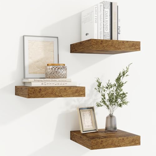 Floating Shelves for Wall, Wall Mounted Wood Shelves, Brown, Set of 3, 6.5” - color: Rustic Brown, size: 6.5"W x 6.5"D , 3 Pack