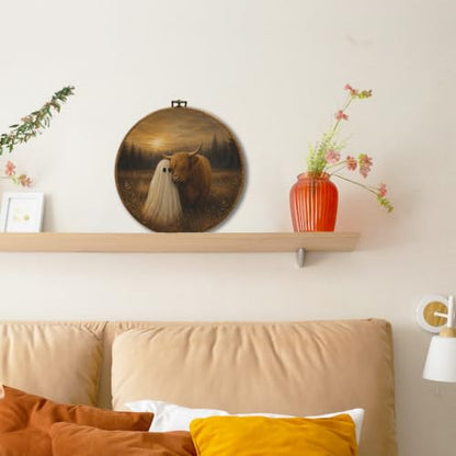 JUIOEIU Fall Halloween Ghost Highland Cow Round Wall Decor 995 - color: Ghost Highland Cow
