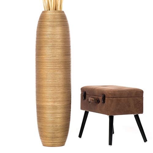 LEEWADEE Large Floor Vase – Handmade Flower Holder Made of Wood, Sophisticated Vessel for Decorative Branches and Dried Flowers, 43 inches, Golden - color: Gold, size: 41 inches