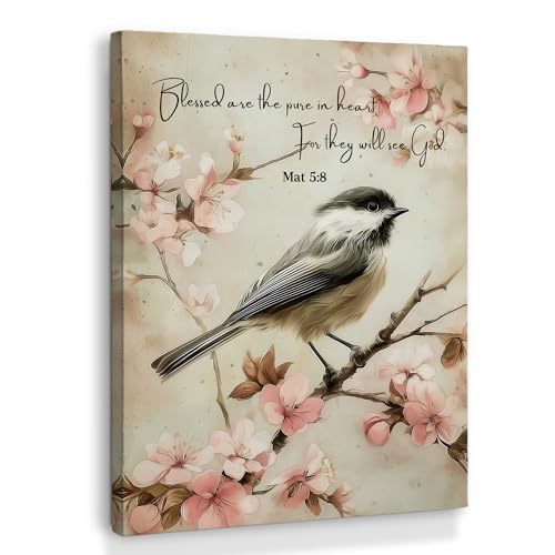XINCEYWJ Vintage Christian Bird Wall Art Decor, Bible Verse Scripture Canvas Art Prints Framed, Floral Bird Religious Pictures Wall Decorations for Home Bedroom Living Room Church, 11x14 Inches - color: christian bird-4
