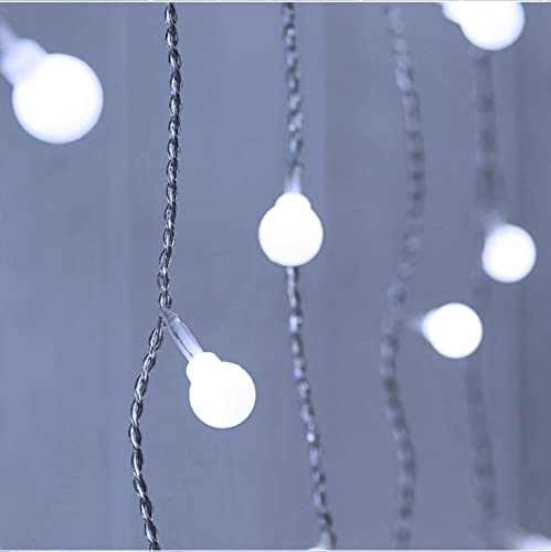 YOLIGHT Fairy Curtain Lights, USB/Battery Powered Ball Icicle Light 13ft 96 LED Globe String Hanging Lights for Bedroom Dorm Wedding Party Christmas Decoration (White) - color: White