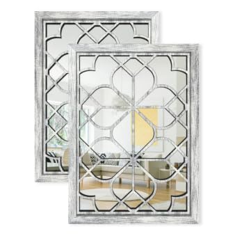 Set of 2 19x26 Inch Large Grey Shatterproof Rectangular Wall Mirrors, Boho Rustic Farmhouse Vintage Accent Mirrors for Living Room Bedroom Entryway Dining Room & Home Decor - color: Grey（2pcs）, size: 19"L x 26"W