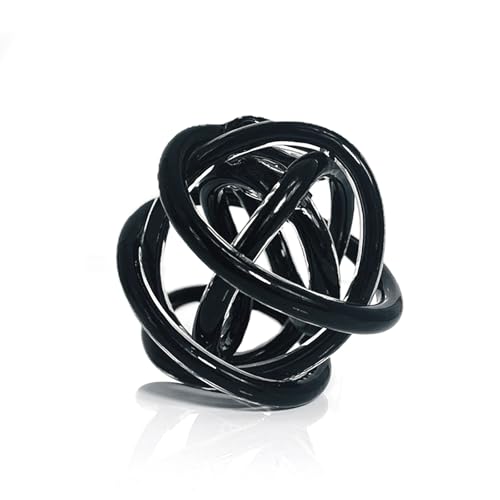 Glass Knot Teal Decor Ball - 5 Inch Hand Blown Infinity Sculpture Orbit Home Decor Table Decoration Interio Art - color: Black-1, size: 5-Inch Diameter