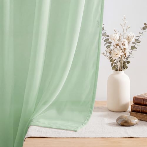 PONY DANCE 4 Panels Sheer Curtains 90 Inches Long, Sage Green, W42 x L90 - color: Sage Green, size: 42"W x 90"L (Pack of 4)