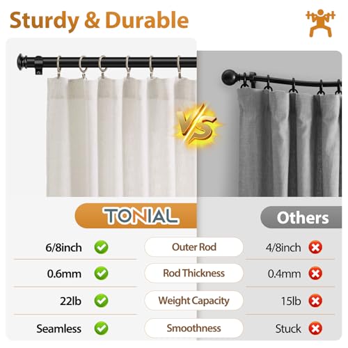 TONIAL Curtain Rods for Windows, 32 to 115 Inch, Black, Single Drapery Rod - color: Black, size: 32-115"