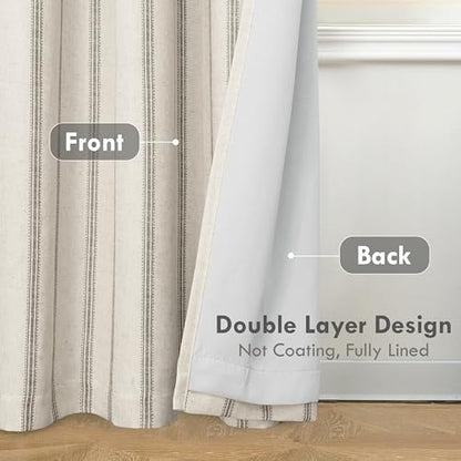 DriftAway Farmhouse Linen Stripe Blackout Curtains, W52xL54, Gray - color: G Gray Stripe, size: 52"W x 54"L (Pack of 2)