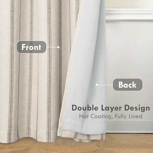 DriftAway Farmhouse Linen Stripe Blackout Curtains, W52xL72, Gray - color: G Gray Stripe, size: 52"W x 72"L (Pack of 2)