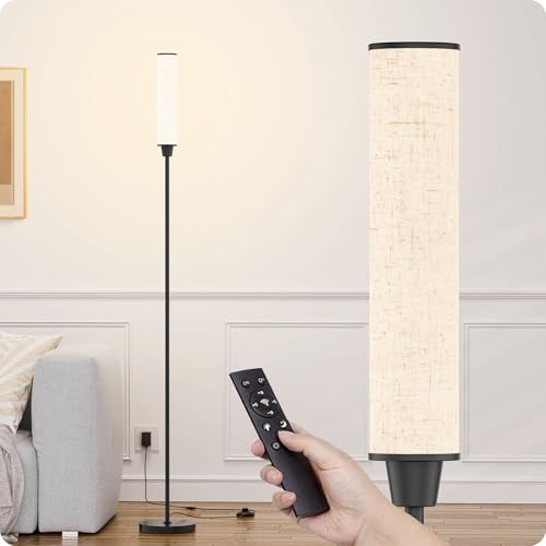 Nukanu Floor Lamp with Remote Control,Black,Linen lampshade - color: black+Beige linen
