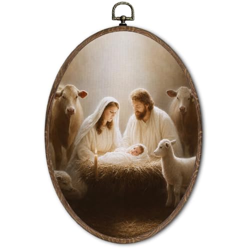 FLAWAFLOMA Jesus Birth Christmas Oval Canvas Wall Art Decor 8.6x11.4 Inch - color: Christmas-24